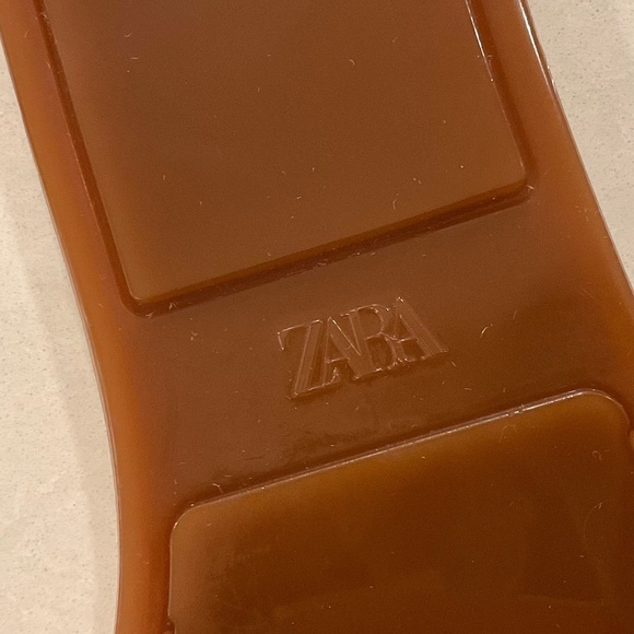 ZARA Flat Jelly Slides Square Toe Caramel Color  Size EU 37 LIKE NEW - Picture 3 of 5